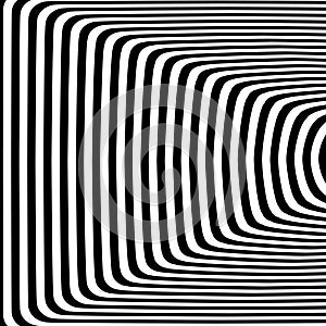 Abstract black and white striped background. Geometric pattern with visual distortion effect.