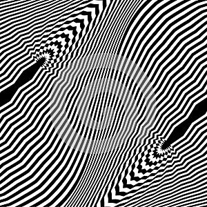 Abstract black and white striped background. Geometric pattern with visual distortion effect.