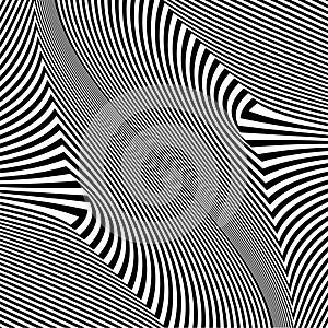 Abstract black and white striped background. Geometric pattern with visual distortion effect.