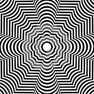 Abstract black and white striped background. Geometric pattern with visual distortion effect.