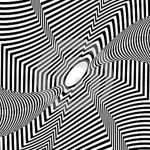 Abstract black and white striped background. Geometric pattern with visual distortion effect.