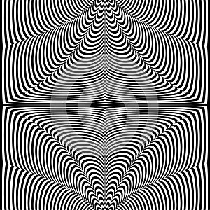 Abstract black and white striped background. Geometric pattern with visual distortion effect.