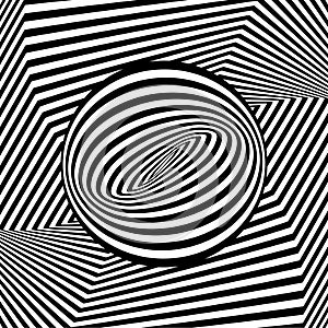 Abstract black and white striped background. Geometric pattern with visual distortion effect.