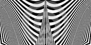 Abstract black and white striped background. Geometric pattern with visual distortion effect.