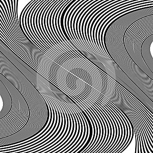 Abstract black and white striped background. Geometric pattern with visual distortion effect. Optical illusion.