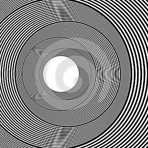 Abstract black and white striped background. Geometric pattern with visual distortion effect. Optical illusion.