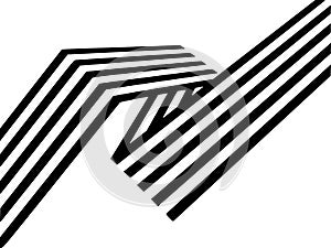 Abstract black and white stripes bent ribbon geometrical shape