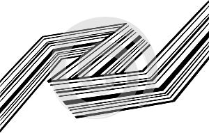 Abstract black and white stripes bent ribbon geometrical shape