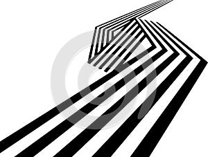 Abstract black and white stripes bent ribbon geometrical shape