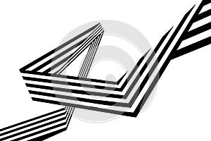 Abstract black and white stripes bent ribbon geometrical shape