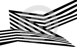 Abstract black and white stripes bent ribbon geometrical shape