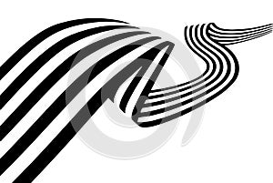 Abstract black and white stripes smoothly bent ribbon geometrical shape photo