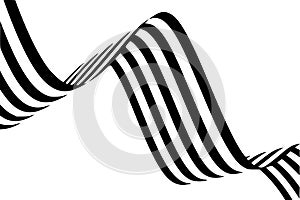 Abstract black and white stripes smoothly bent ribbon geometrical shape