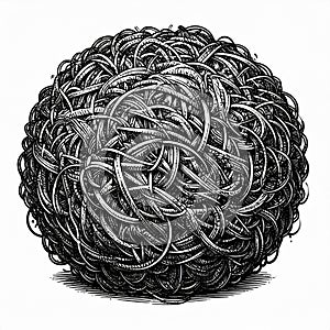 Abstract Black And White Tangled Lines Sphere Illustration