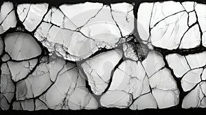 Abstract Black and White Texture of Cracked Marble Surface with Intricate Patterns and Lines