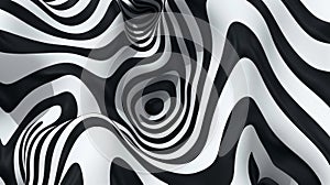 Abstract black and white wavy stripes pattern, optical illusion art