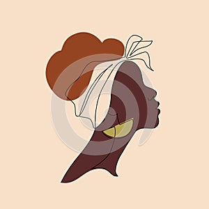 Abstract black woman profile in modern flat line style. Natural beauty silhouette