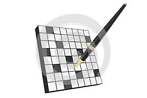 Abstract Blank Crossword with Fountain Writing Pen