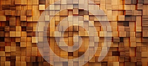 Abstract block stack wooden 3d cubes on the wall for background banner panorama - Brown wood texture , Generative AI