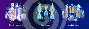 Abstract Blockchain isometric concept banner