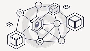 Abstract Blockchain Network with Secure Data Cubes, vector design Generative AI