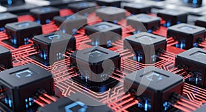 Abstract blockchain technology network structure nodes data flow secure digital ledger