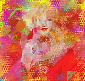 Abstract Blonde, Splashed Paint, Modern Digital Art