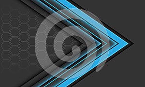 Abstract blue arrow black shadow direction geometric hexagon mesh on grey design modern luxury futuristic background vector