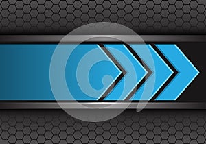 Abstract blue arrow direction on gray hexagon mesh design modern futuristic background vector