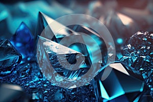 Abstract blue background of crystal refractions. AI generation