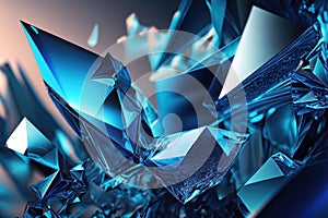 Abstract blue background of crystal refractions. AI generation