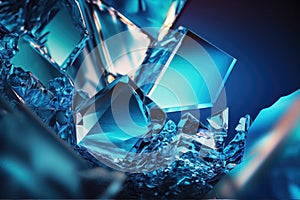 Abstract blue background of crystal refractions. AI generation