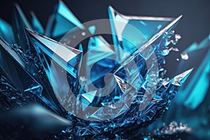 Abstract blue background of crystal refractions. AI generation