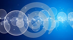 Abstract Blue Background with Bubbles and Sparkling Lights spheres