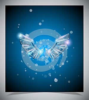 Abstract blue background with glass wings.