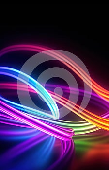 Abstract blue background with glowing lines. Colorful neon light spectrum loop ultraviolet quantum light.