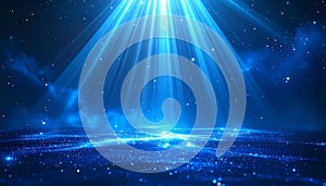 Blue Light Rays Shining Down On Sparkling Surface abstract background