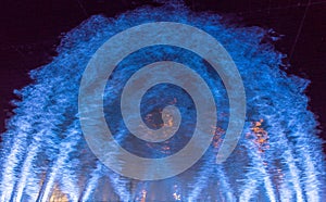 Abstract blue background, lights reflections on the water.