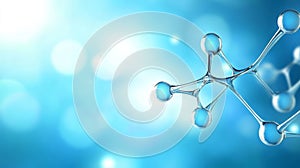 Abstract blue background with molecule structure and water droplets, a captivating blend of science art