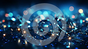 Abstract blue background. Network connection structure. Grid. Ai generate