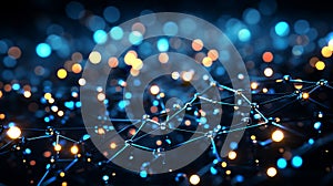 Abstract blue background. Network connection structure. Grid. Ai generate