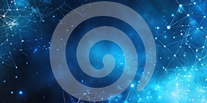 Abstract Blue Network Background with Glowing Points.