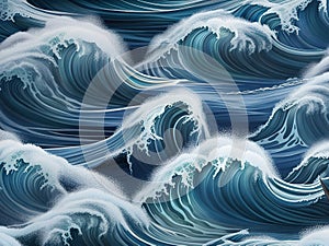 abstract blue background with smooth lines and waves. 3d rendering.Seamless pattern with blue sea waves.
