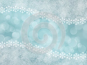 Abstract blue background with snowflakes and boke