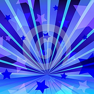 Abstract blue background with stars and radiating