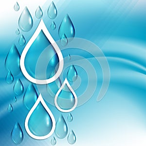 Abstract blue background with water drops, template for design