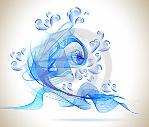 Abstract blue background with wave and water drops