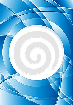 Abstract blue background with waves and a white circle in the middle to place texts. Size A4 - 21cm x 30cm