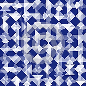 Abstract blue background with white geometric shapes in chaos