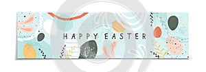 Abstract Blue Banner with Happy Easter and Eggs